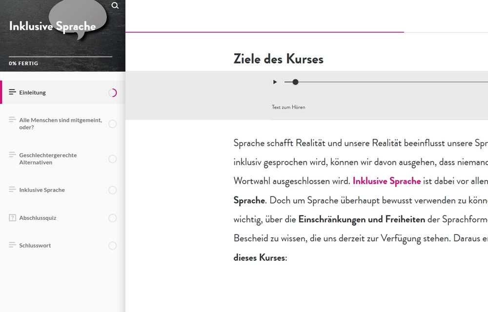 Screenshot aus einem E-Learning vom Diversity Campus